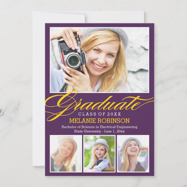 Abschluss-Einladung - Lila Einladung (Vorderseite)