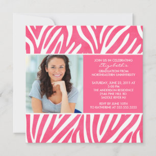 Abschluss Einladung mit Foto Pink Zebra Print