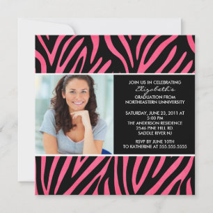 Abschluss Einladung mit Foto Pink Zebra Print