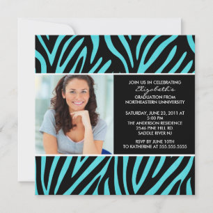 Abschluss Einladung mit Foto Turquoise Zebra