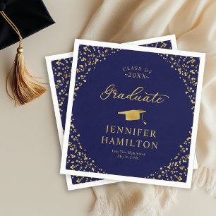 Abschluss Elegant Gold Konfetti Auf Blau Abschluss Serviette