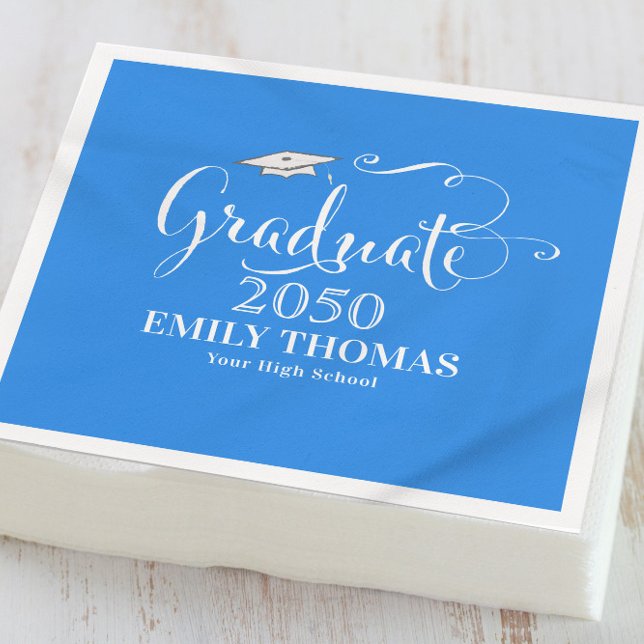 Abschluss Elegant Minimalistisch Mortarboard Blau Serviette (Von Creator hochgeladen)