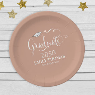 Abschluss Elegant Moderne Kalligrafie Script Tan Pappteller