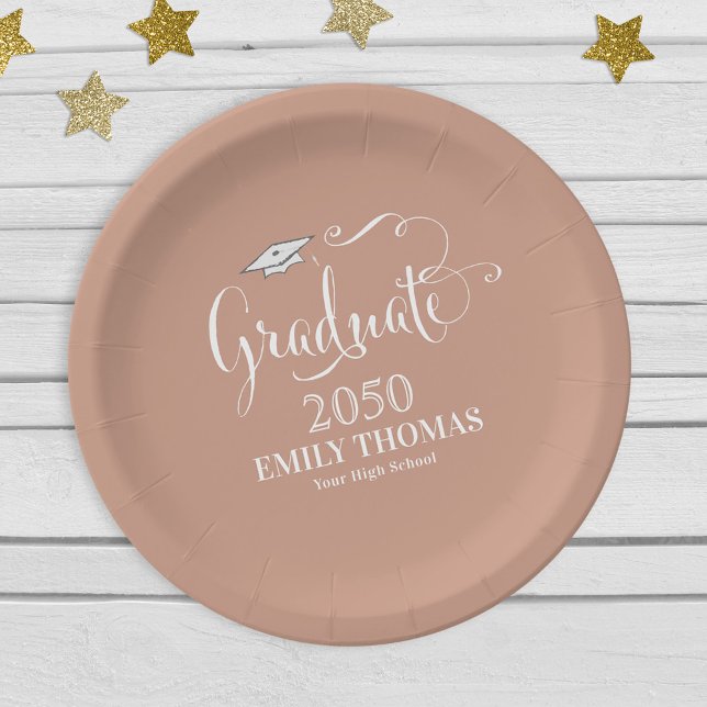 Abschluss Elegant Moderne Kalligrafie Script Tan Pappteller (Von Creator hochgeladen)