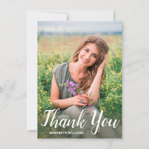 Abschluss Elegantes White Script Foto Dankeskarte