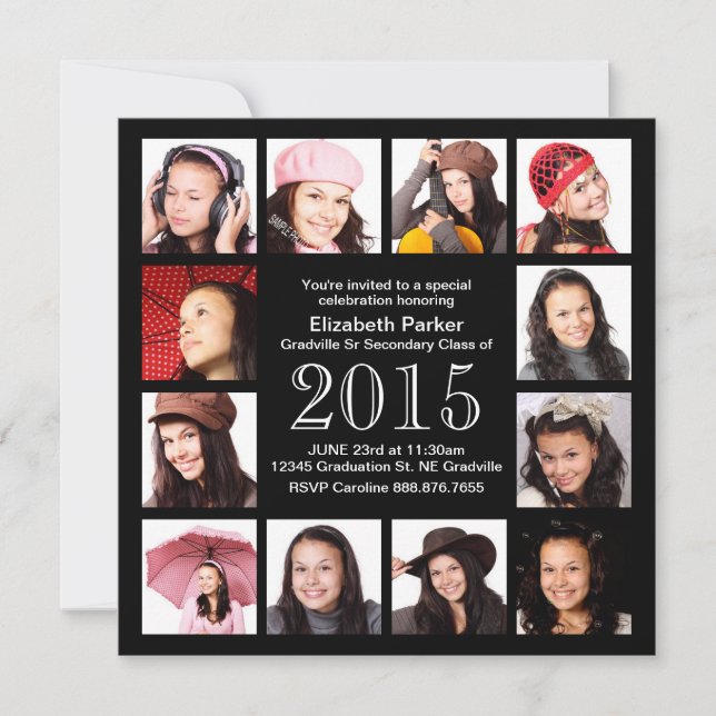 Abschluss-Feier mit 12 Fotos Einladung (Vorderseite)