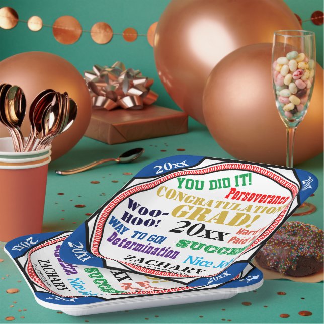 Abschluss-Feier Persönliche Schulfarben Pappteller (Multi)