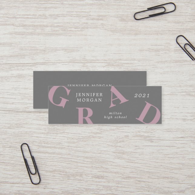 Abschluss Fett Letters School Colors Name Card Mini Visitenkarte (Vorderseite/Rückseite Beispiel)