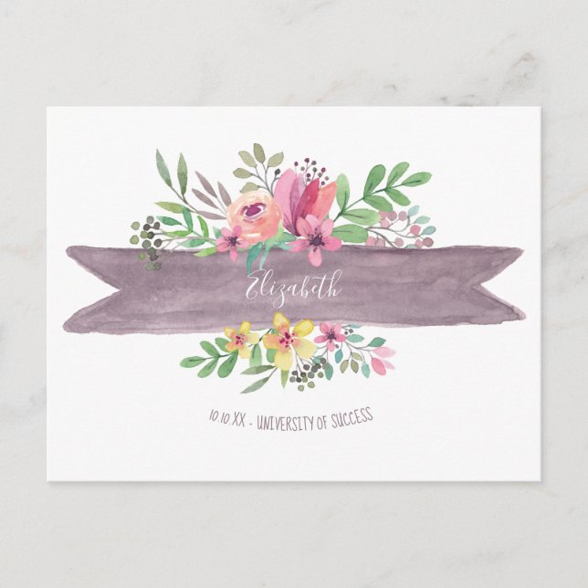 Abschluss Floral Blume Save the Date Postkarte (Vorderseite)