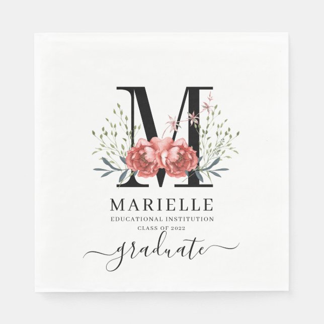 Abschluss Floral Monogram Logo Party Paper Serviette (Vorderseite)