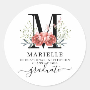 Abschluss Floral Monogram Logo-Party Runder Aufkleber