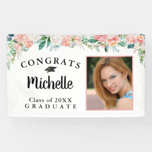 Abschluss Floral Pink Rose Gold Script Foto Banner