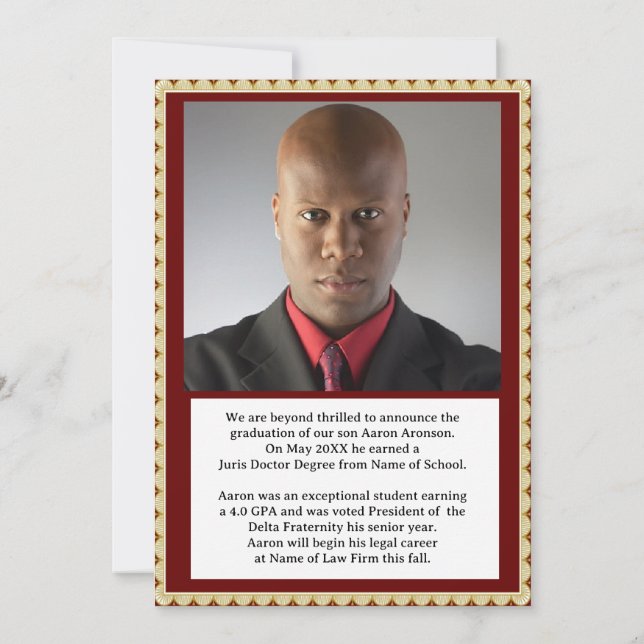 Abschluss Foto Ankündigung Maroon und Gold (Rückseite)