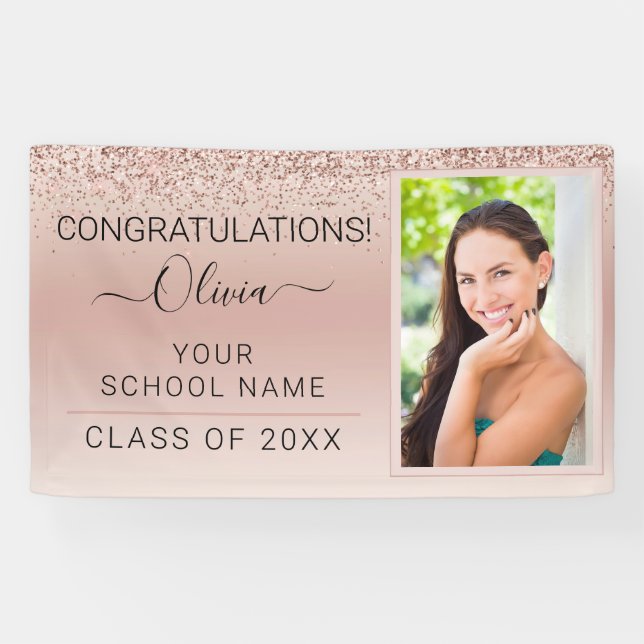 Abschluss Foto Blush Pink Glitzer Class of 2022 Banner (Horizontal)
