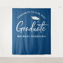 Abschluss Foto Booth Blue Wandteppich