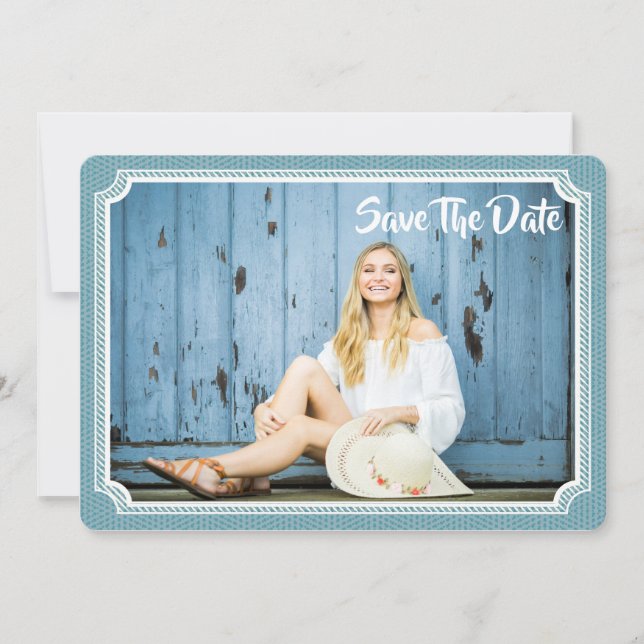 Abschluss Foto Chic Vintag Blue Save the Date (Vorderseite)
