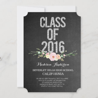 Abschluss Foto Class of 2016 Chalkboard Floral Einladung