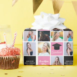 Abschluss Foto Collage Class of 2021 Chic Pink  Geschenkpapier
