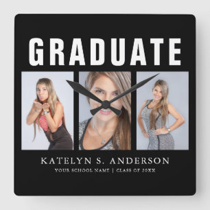 Abschluss Foto Collage Herzlichen Glückwunsch Squ Quadratische Wanduhr