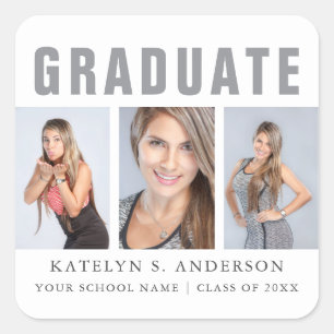 Abschluss Foto Collage Herzlichen Glückwunsch Weiß Quadratischer Aufkleber