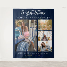 Abschluss Foto Collage Navy Blue 2025 Hintergrund Wandteppich