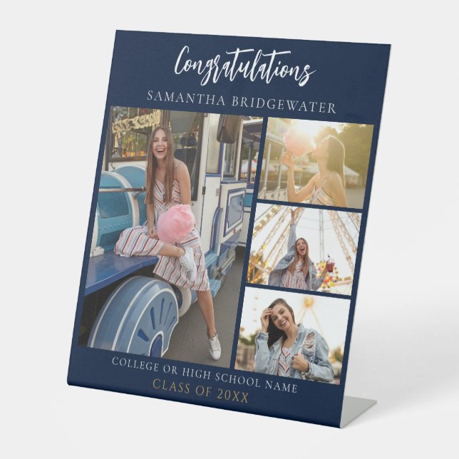 Abschluss Foto Collage Navy Blue 2025 Sockelschild (Vorderseite)