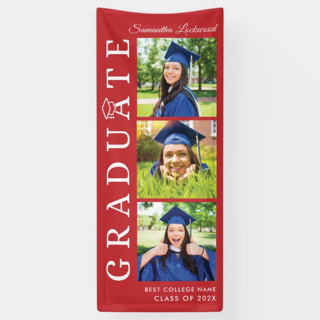 Abschluss Foto Collage Red and White Grad 2025 Banner (Vertikal)
