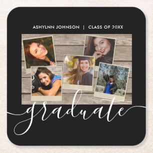 Abschluss Foto Collage Schwarze Glückwunsch benut Rechteckiger Pappuntersetzer