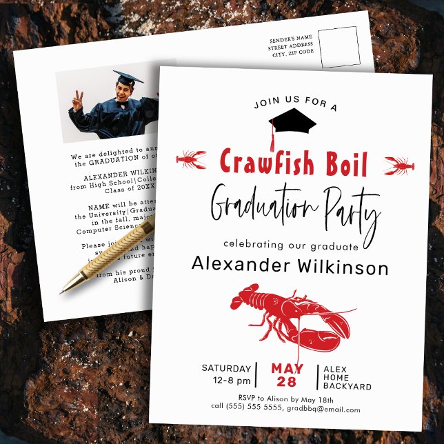 Abschluss Foto Crawfish Boil Party Einladung Postkarte (Von Creator hochgeladen)
