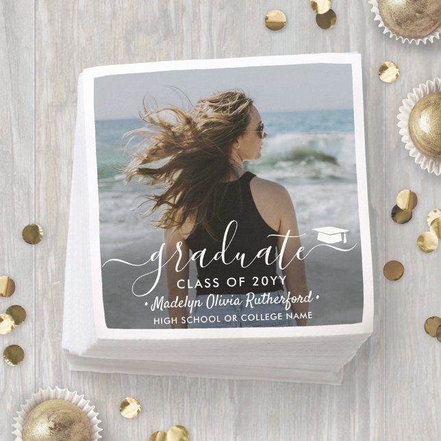 Abschluss Foto & Elegantes Jahr für weiße Skripte Serviette (Von Creator hochgeladen)