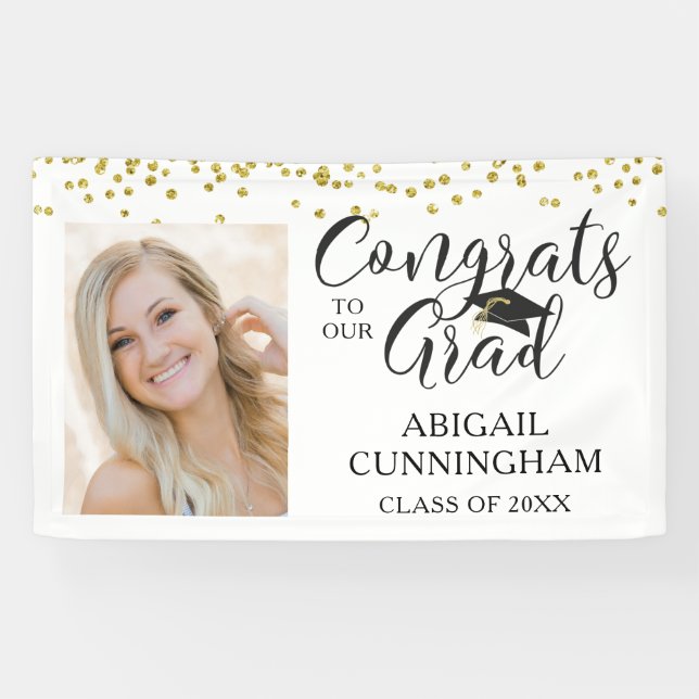 Abschluss Foto GLÜCKWUNSCH GRAD Script Confetti Banner (Horizontal)