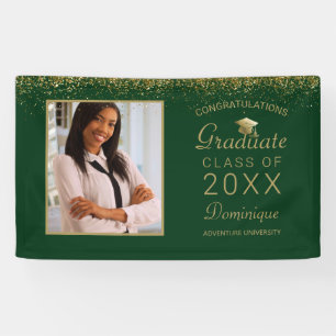 Abschluss Foto Gold Glam Script Grad Cap Green Banner