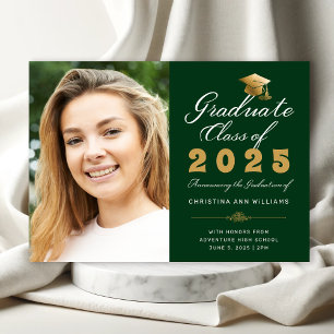 Abschluss Foto Green Gold Script Class of 2025 Ankündigung