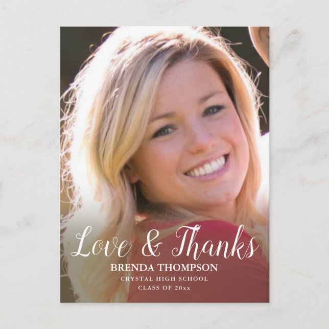 Abschluss Foto Liebe & Dank Black Script Postkarte (Vorderseite)