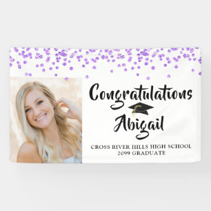Abschluss Foto Lila Confetti Brush Script Banner
