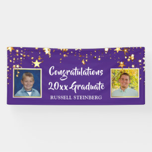 Abschluss Foto Lila Gold Stars Personalisiert Banner