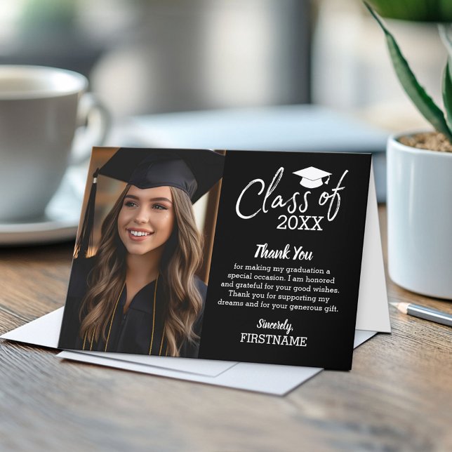 Abschluss Foto - mit Klasse und Grad Cap Dankeskarte (Custom Graduation Thank You Note Card)