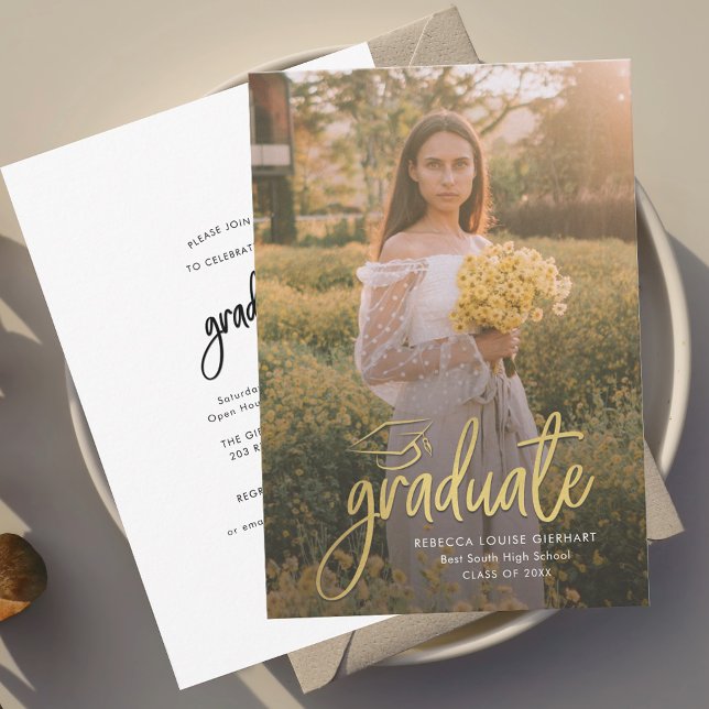 Abschluss Foto Open House 2025 Grad Party Einladung (Modern Graduation Photo Script Invitation Card)