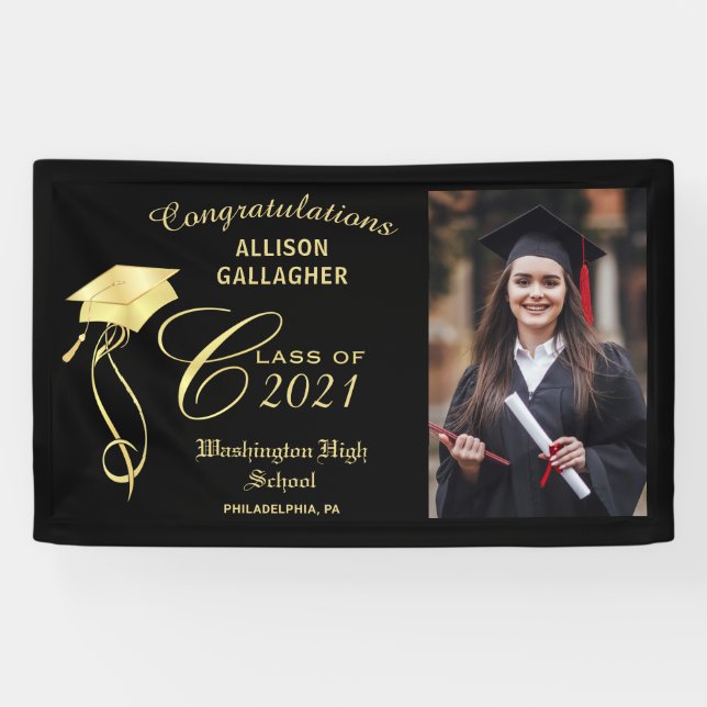 Abschluss Foto Party Banner mit Gold Cap (Horizontal)