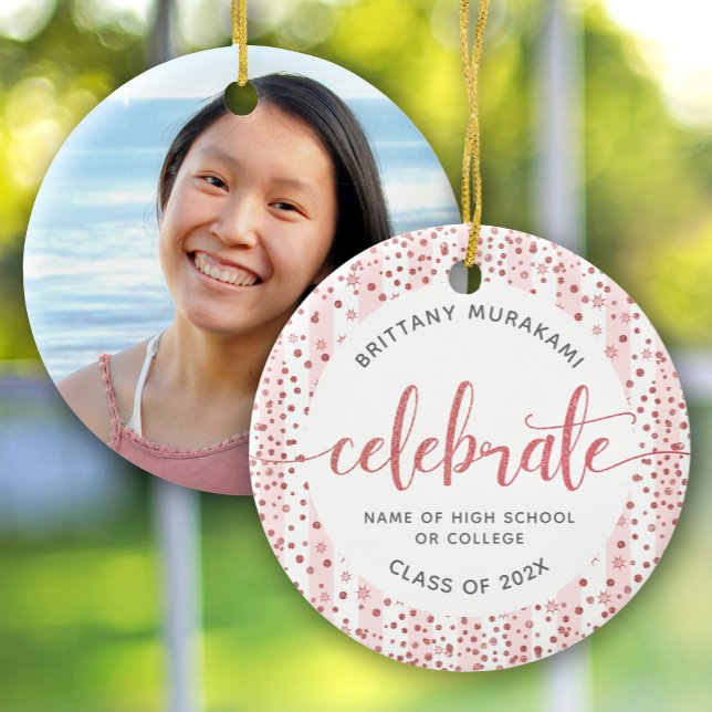 Abschluss Foto Rose Gold Glitzer Script Keepake Keramik Ornament (Von Creator hochgeladen)