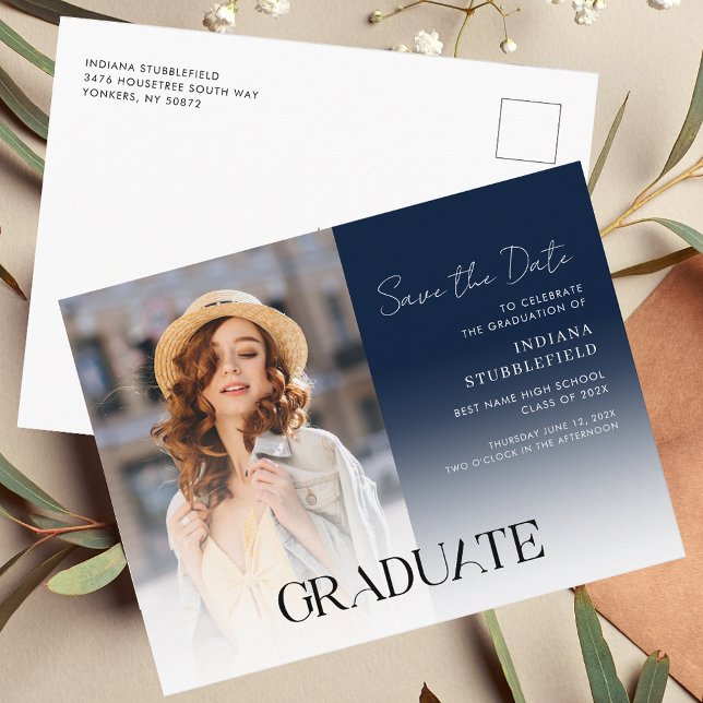 Abschluss Foto Script Grad 2025 Save the Date Ankündigungspostkarte (Graduation Save the Date Script Grad Photo Announcement Postcard)