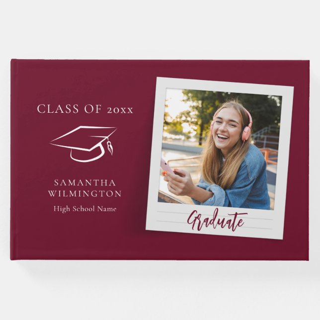 Abschluss Foto Script Grad Party Burgundy Gästebuch (Vorderseite)