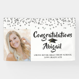 Abschluss Foto Silver Confetti Pinselschrift Banner