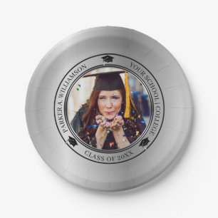 Abschluss Foto Silver Tone Grad Cap Klasse Jahr Pappteller