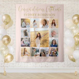 Abschluss FotoCollage Blush Pink Gold Hintergrund Wandteppich