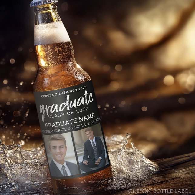 Abschluss Fotos Graduate - Fotos - Schwarz Bierflaschenetikett (Custom Graduation Party Label)