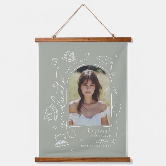 Abschluss für das handgezogene Foto im Stapelberei Wandteppich Mit Holzrahmen (Vorderseite)