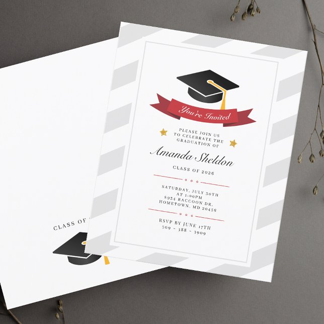 Abschluss für das Silberne Muster (Simple Modern Graduation 2025 Script Grad Party Invitation)