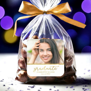 Abschluss für das White and Gold-Foto Quadratischer Aufkleber