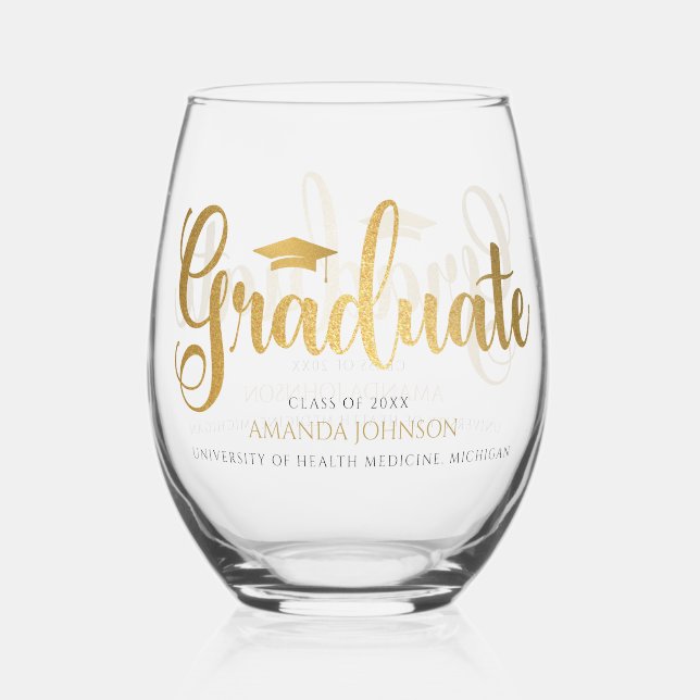 Abschluss für den Namen eines Schwarzen Graduates Weinglas Ohne Stiel (Vorderseite)